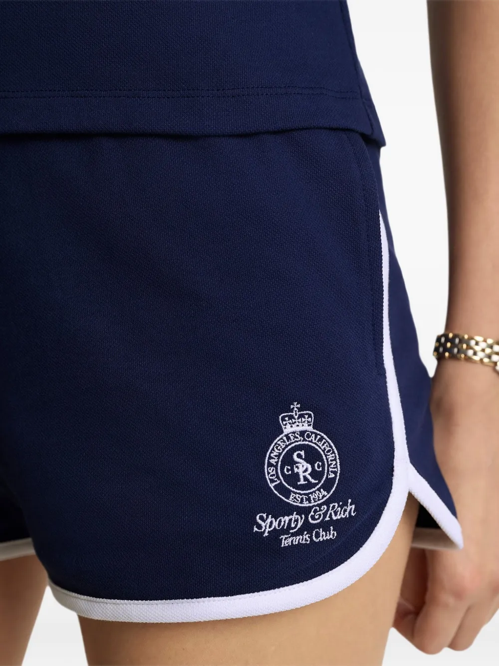 Sporty And Rich Logo-embroidered Shorts In Blue