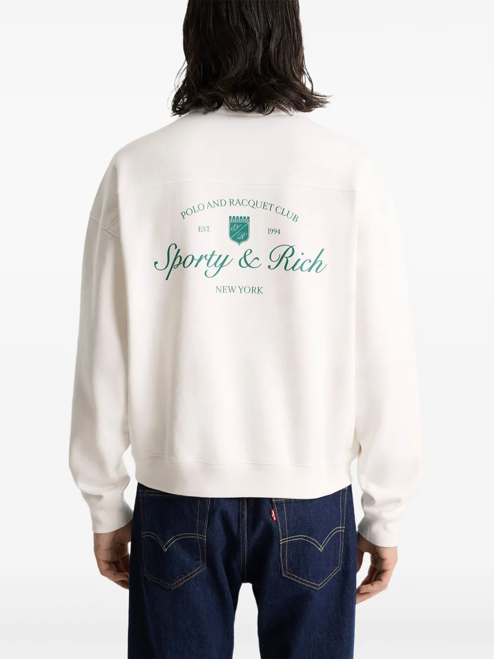 Sporty And Rich Half-zip Embroidered Seatshirt In White