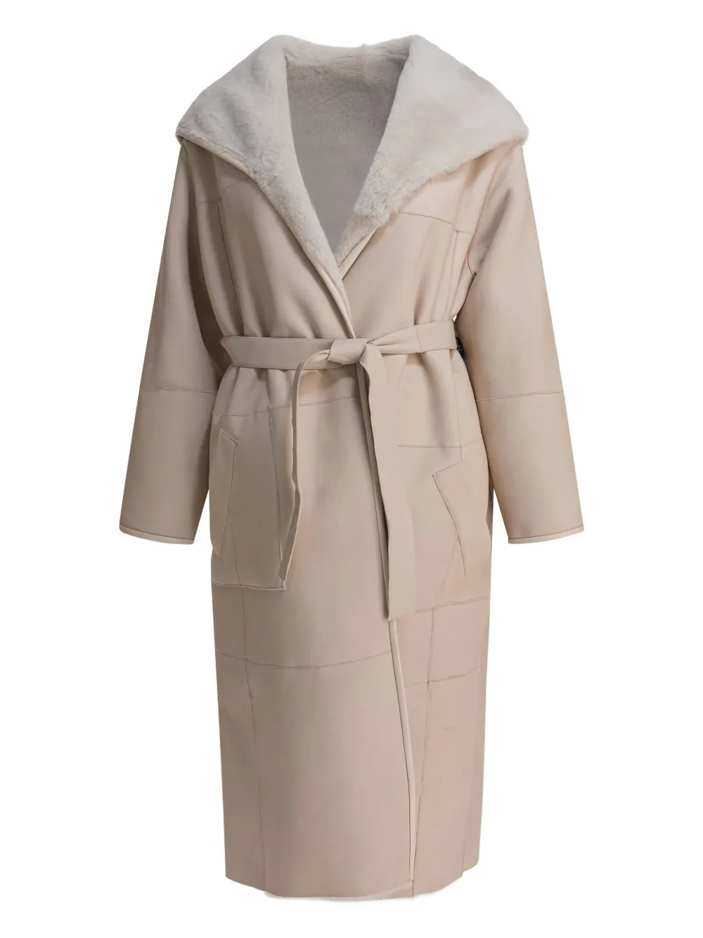 Blancha hooded belted shearling coat | Neutrals | Image 1