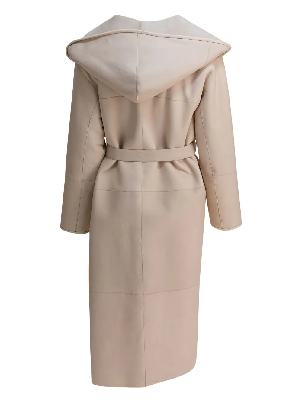 Blancha Hooded Belted Shearling Coat In Brown