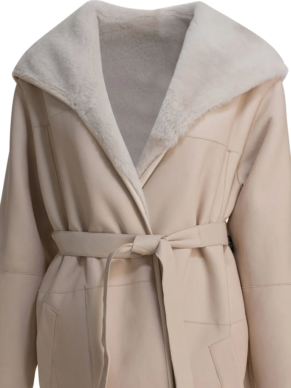 Blancha Hooded Belted Shearling Coat In Brown
