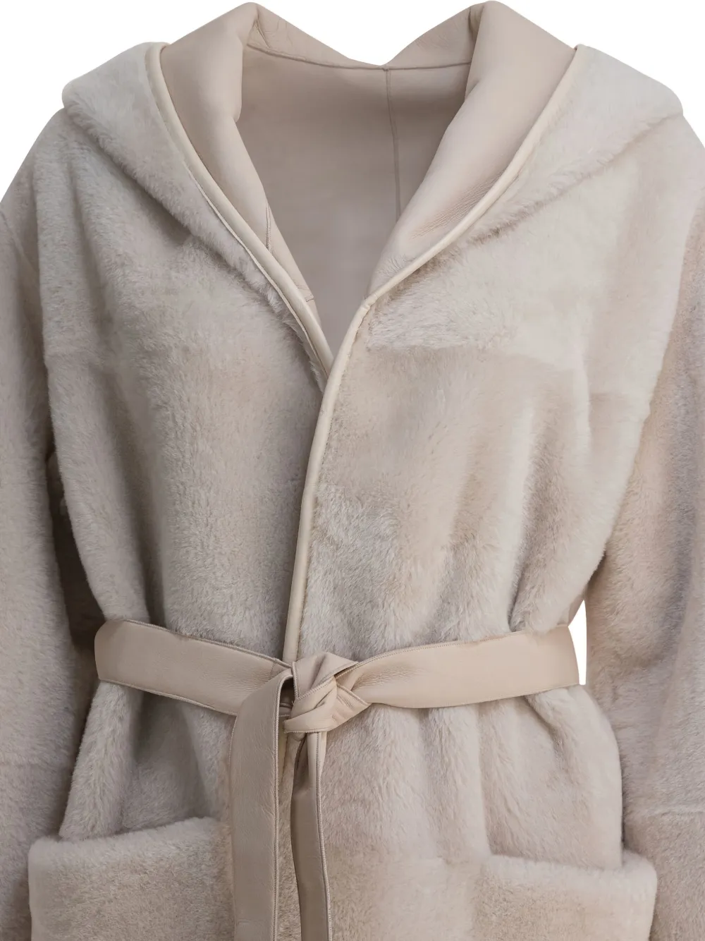 Blancha Hooded Belted Shearling Coat In Brown