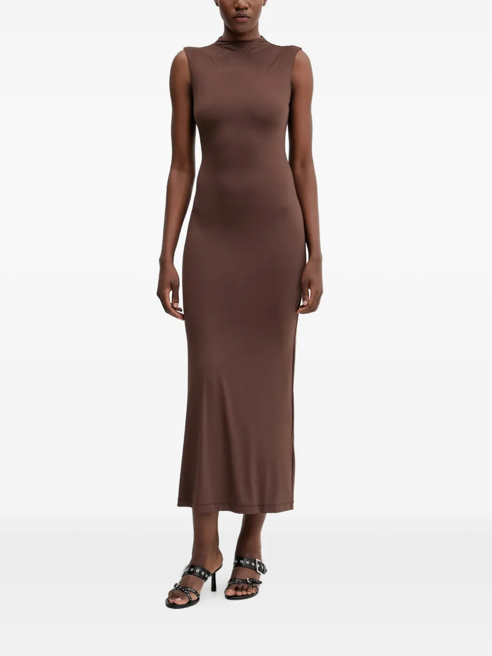 Bardot high-neck sleeveless midi dress - Marrone