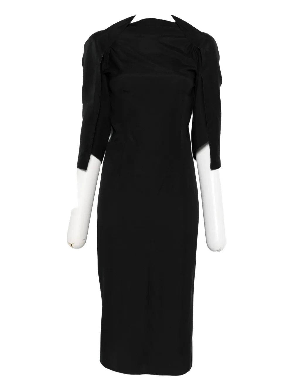 Stephan Janson puff-sleeve sheath midi dress - Nero