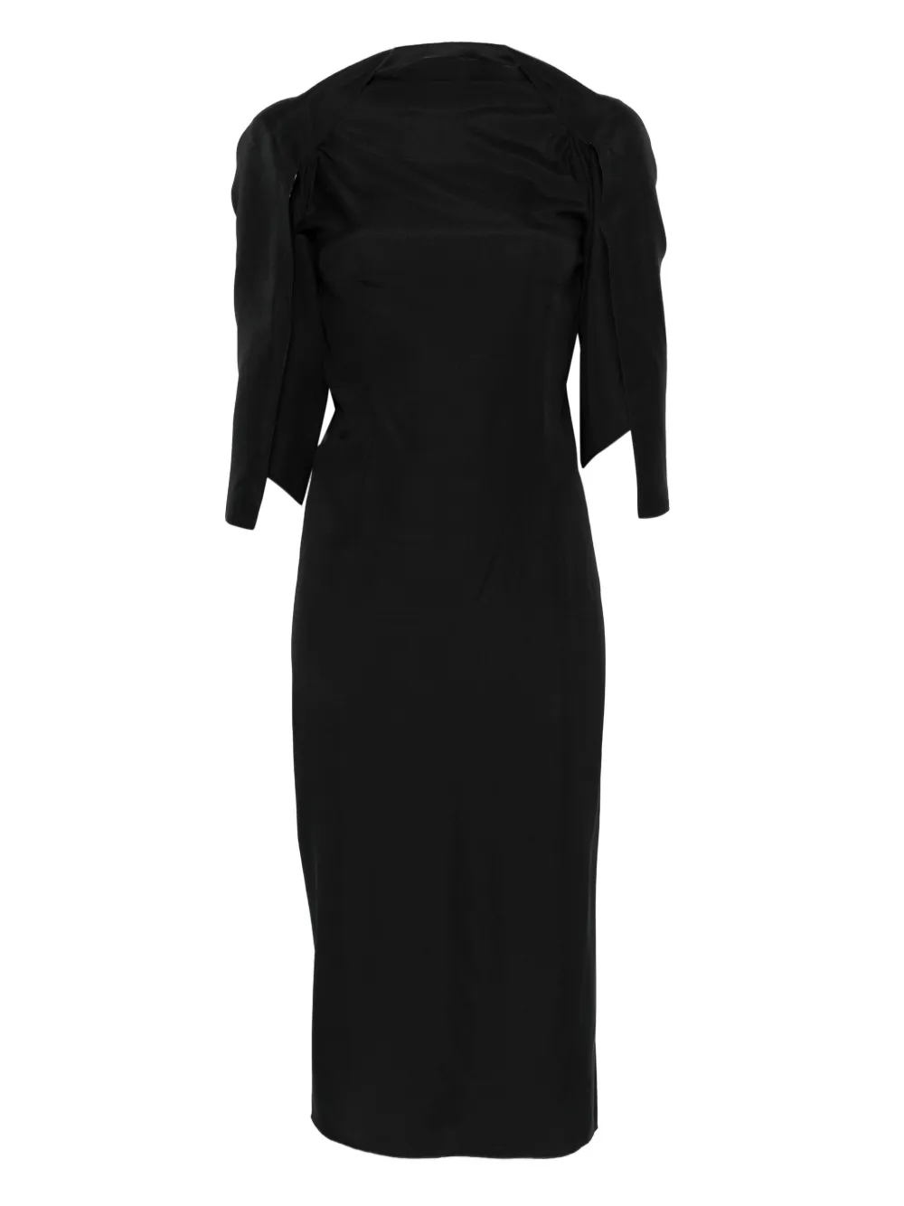Stephan Janson Puff-sleeve Sheath Midi Dress In Black