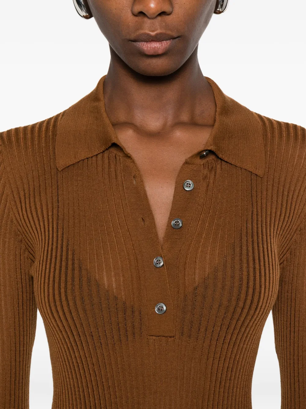 Roberto Collina Ribbed Polo-neck Sweater In Brown