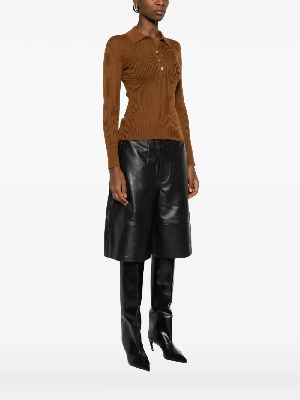 Roberto Collina Ribbed Polo-neck Sweater In Brown