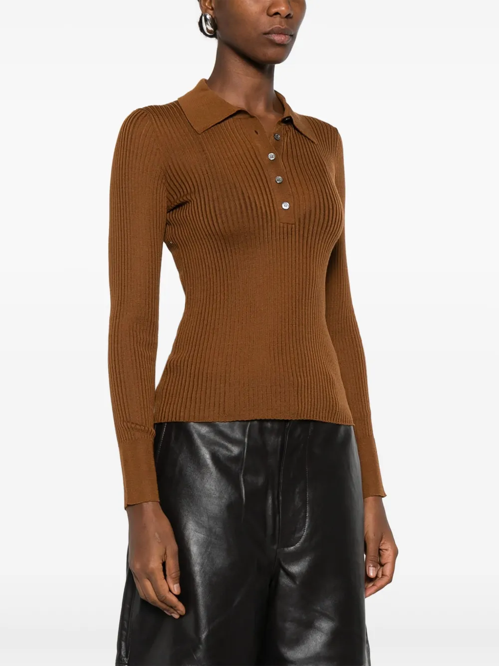 Roberto Collina Geribbelde trui met polokraag Bruin