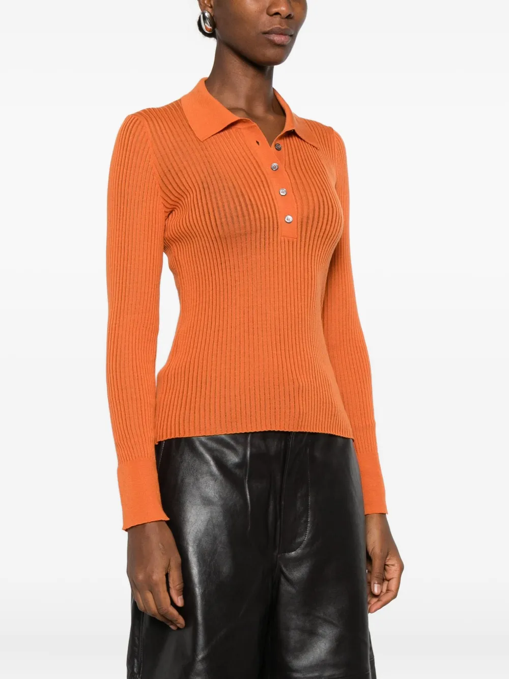 Roberto Collina Ribbed Polo-neck Sweater In Orange