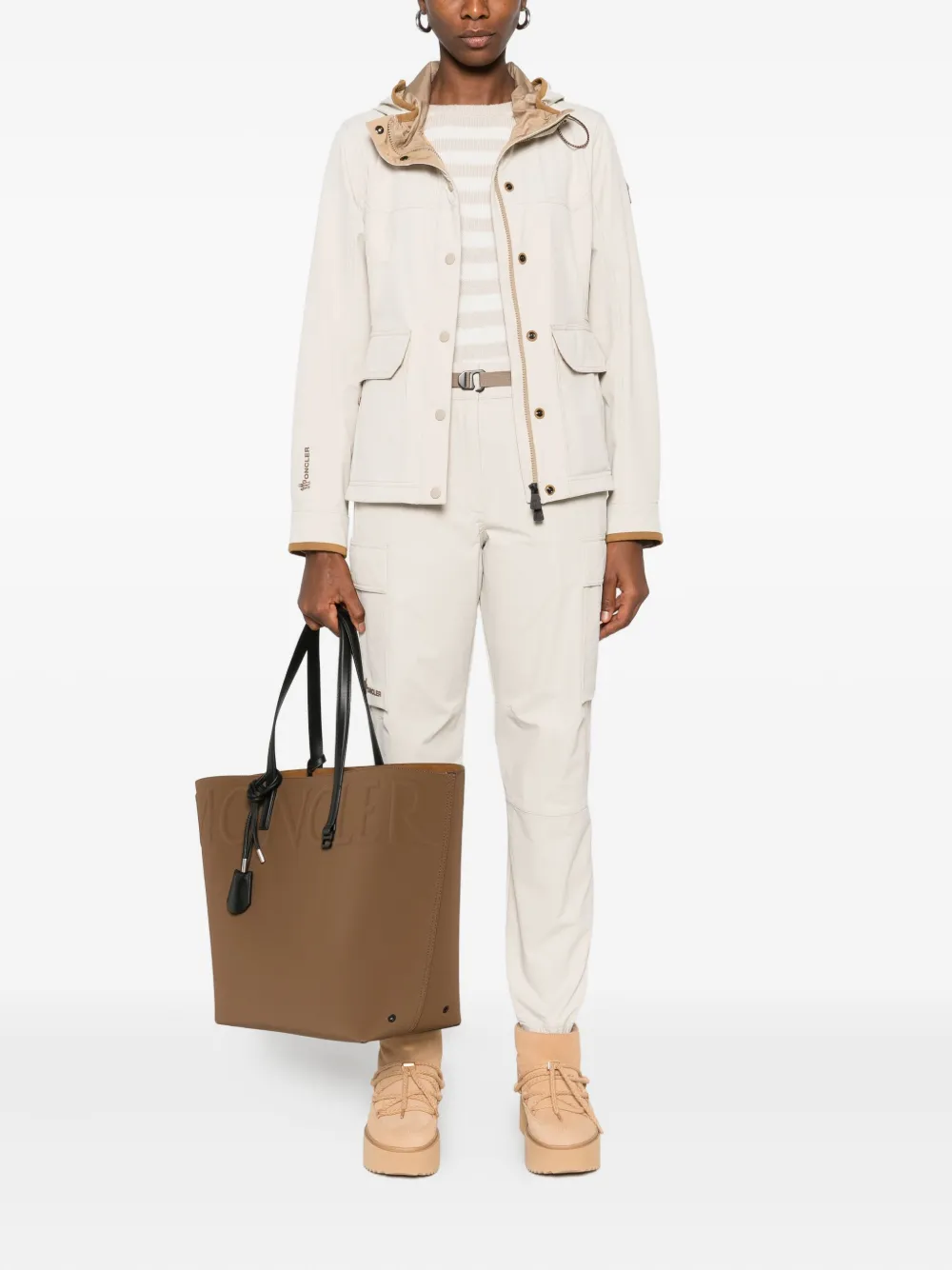 Moncler Belted Cargo Pants In Neutral