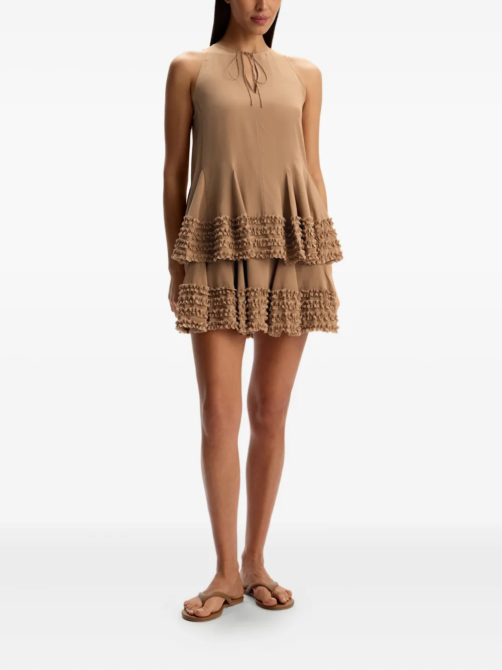 12 STOREEZ Mini-jurk met ruches en keyhole Bruin