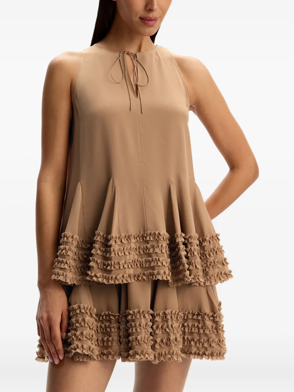 12 STOREEZ Mini-jurk met ruches en keyhole Bruin