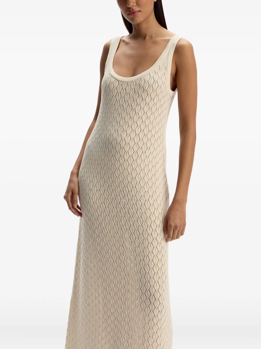 12 Storeez Pointelle-knit Scoop-neck Maxi Dress In Neutral