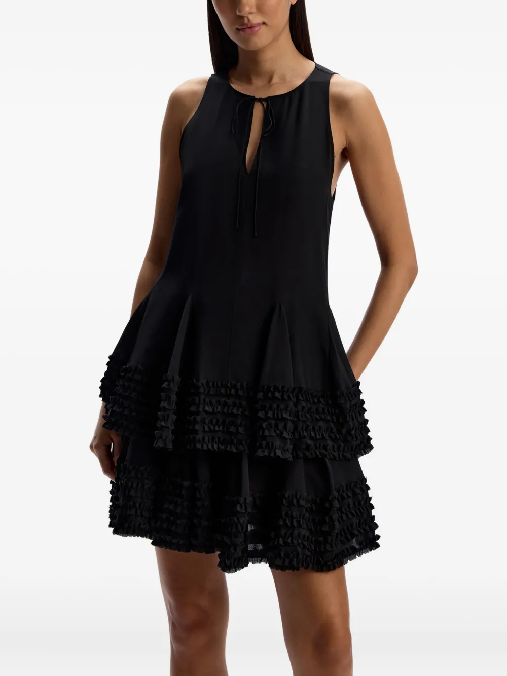 12 STOREEZ Keyhole jurk met ruches Zwart