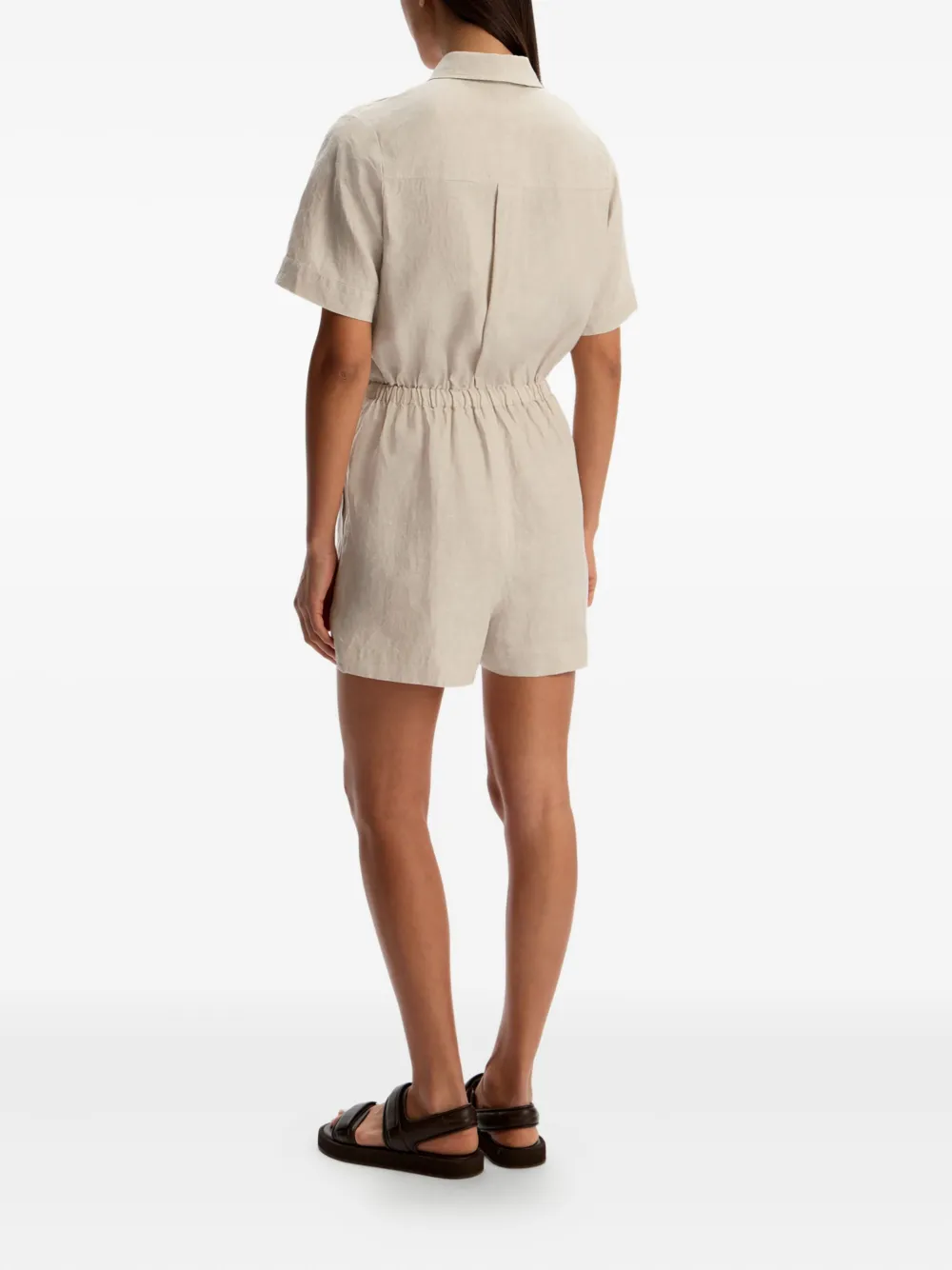 12 Storeez Drawstring Linen Playsuit In Neutral
