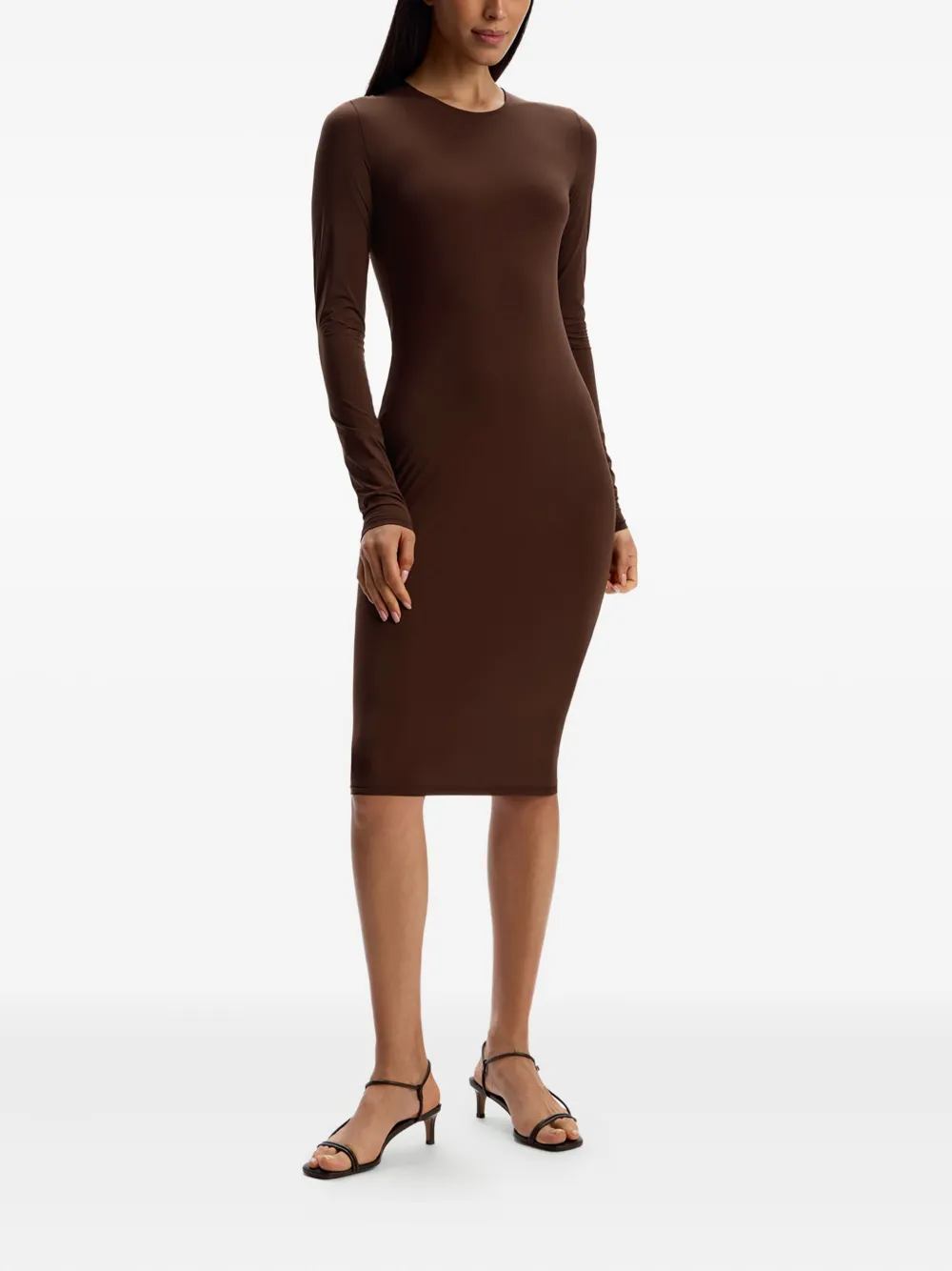 12 STOREEZ Midi-jurk met lange mouwen - Bruin