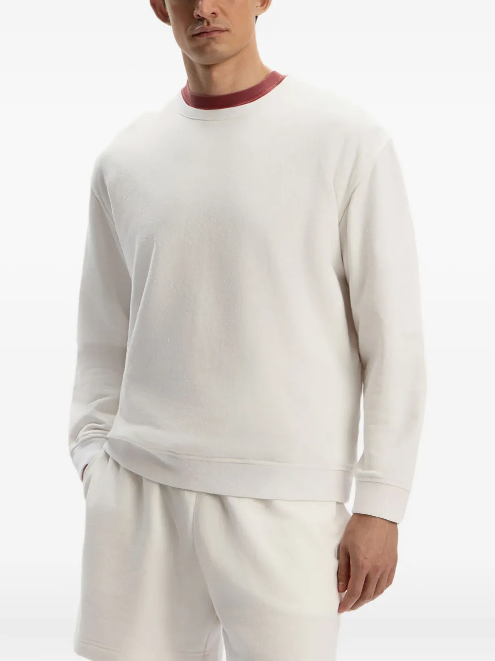 12 Storeez Textured Crew-neck Sweatshirt In White