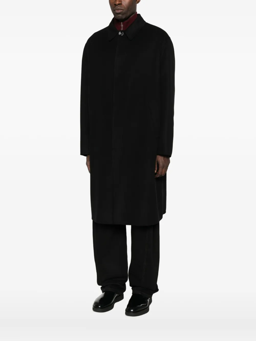 Lardini Collared Wool Coat Featuring Side Pockets In Black