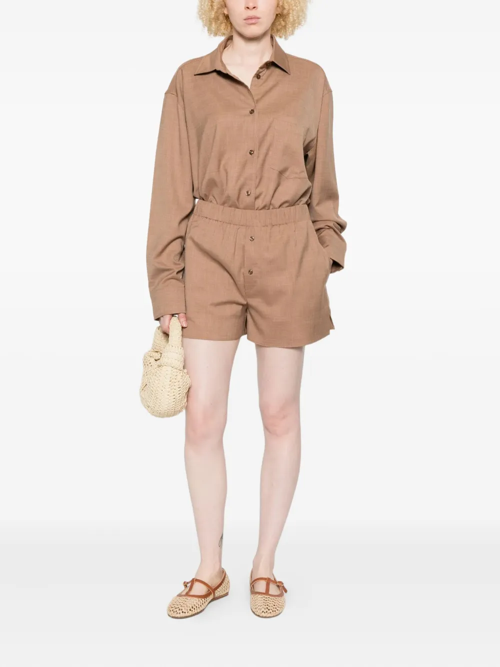 The Andamane Button-up Shirt Boxer Shorts Ensemble (set Of Two) In Brown