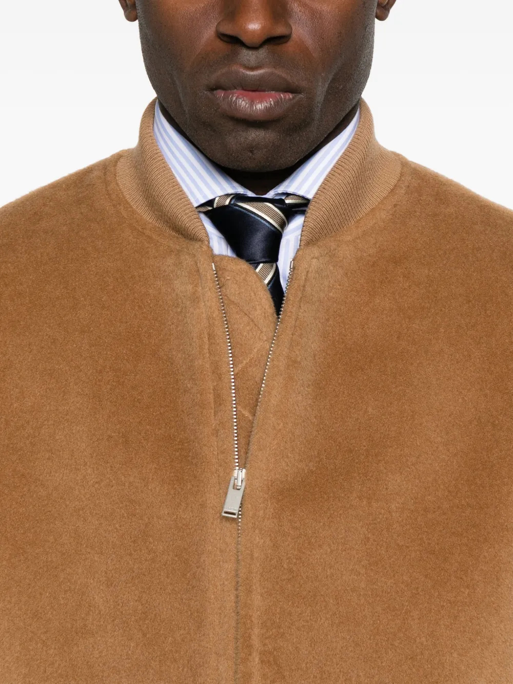 Lardini Wool Jacket With Ribbed Collar And Cuffs In Brown