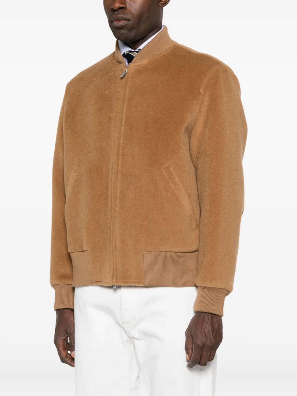 Lardini Wool Jacket With Ribbed Collar And Cuffs In Brown