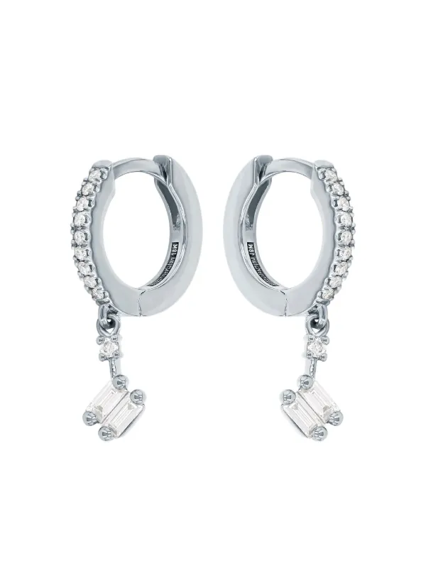 Suzanne Kalan 18K White Gold Diamond Hoop Earrings in Silver