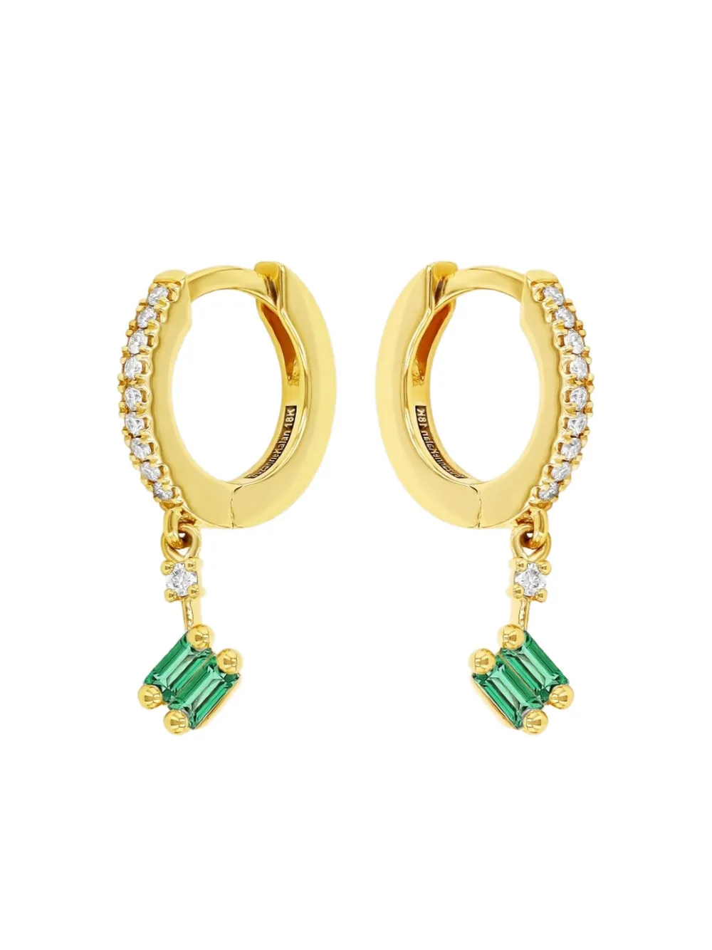 Suzanne Kalan 18K yellow gold diamond and emerald huggie earrings - Suzanne Kalan 18K yellow gold diamond and emerald huggie earrings -