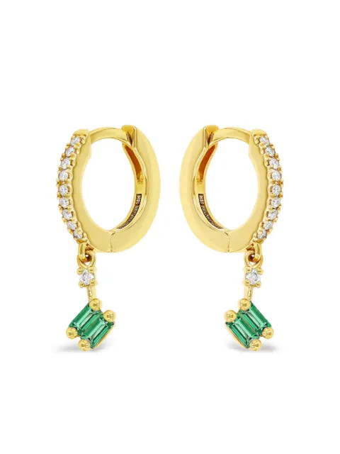Suzanne Kalan 18K yellow gold diamond and emerald huggie earrings