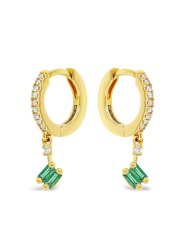 Suzanne Kalan 18K Yellow Gold Diamond and Emerald Huggie Earrings