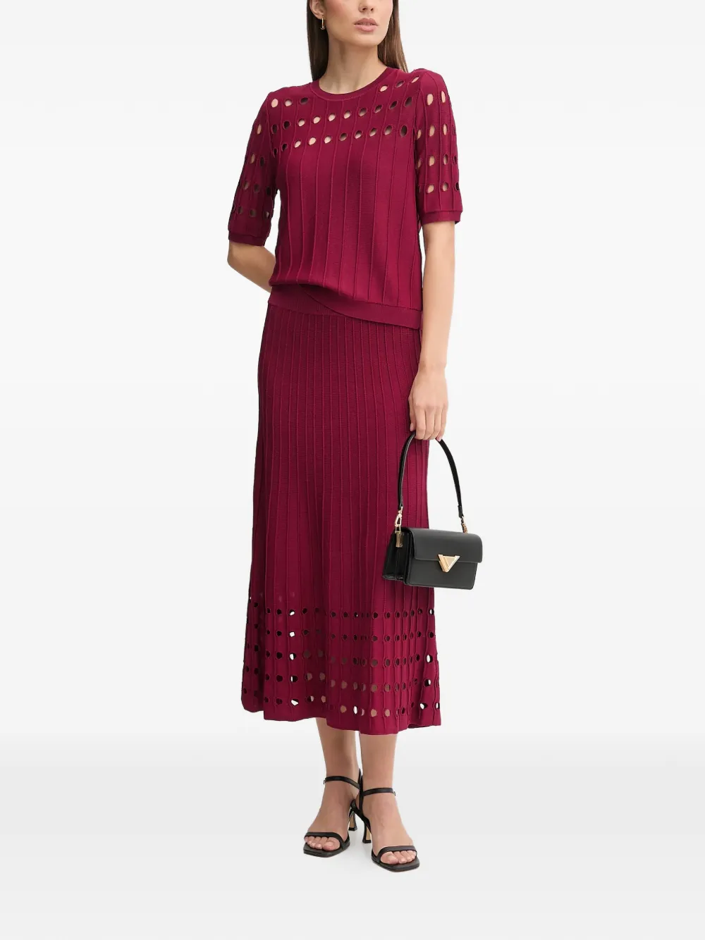 DKNY cut-out pleated midi skirt - Rood