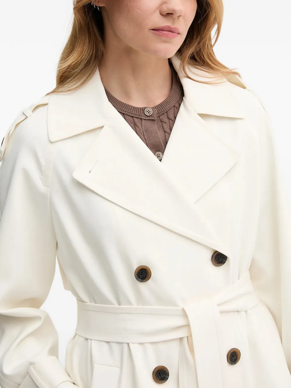 Dkny Double-breasted Belted Coat In Neutral