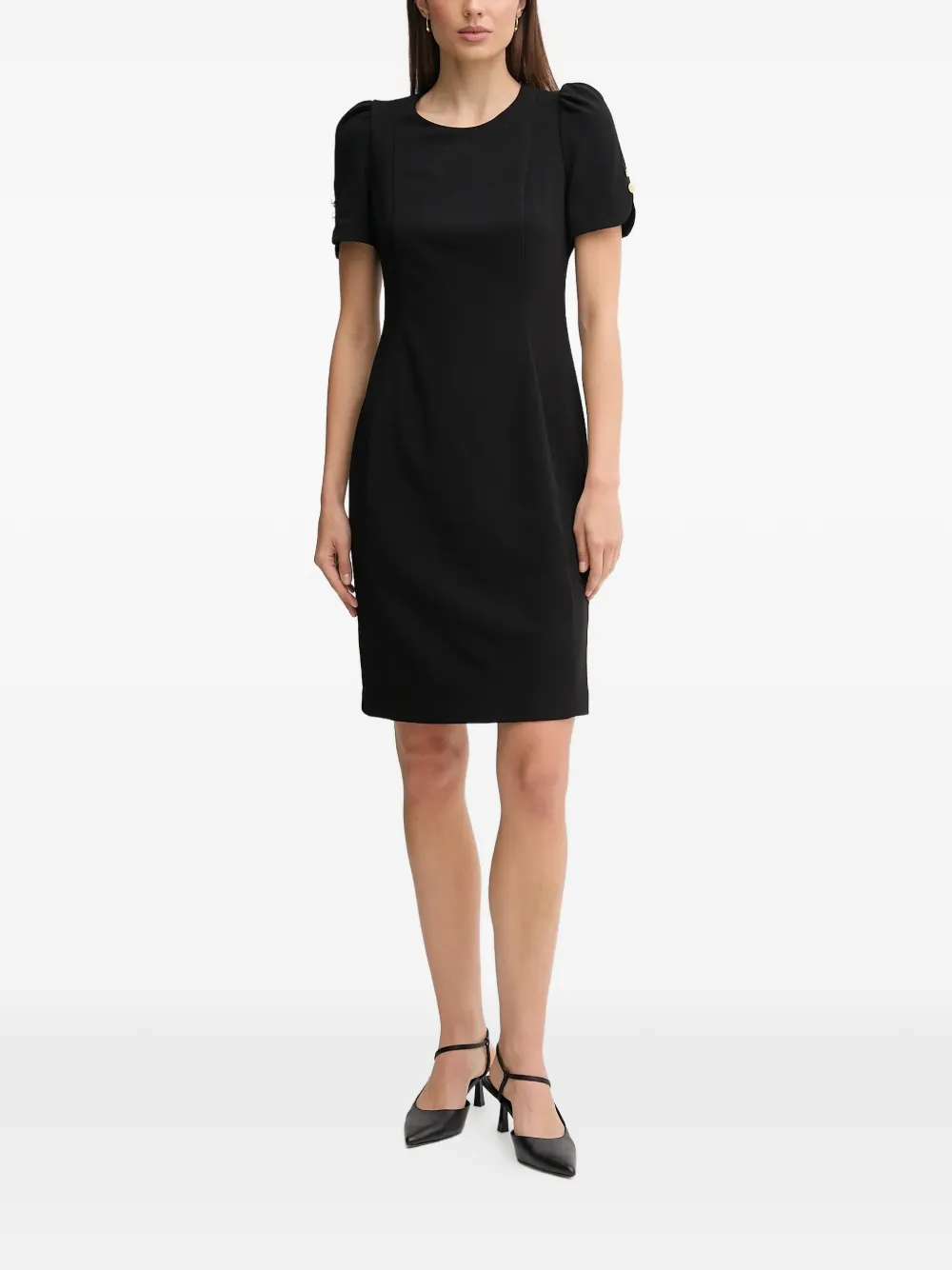 DKNY puff-sleeve button mini dress - Nero