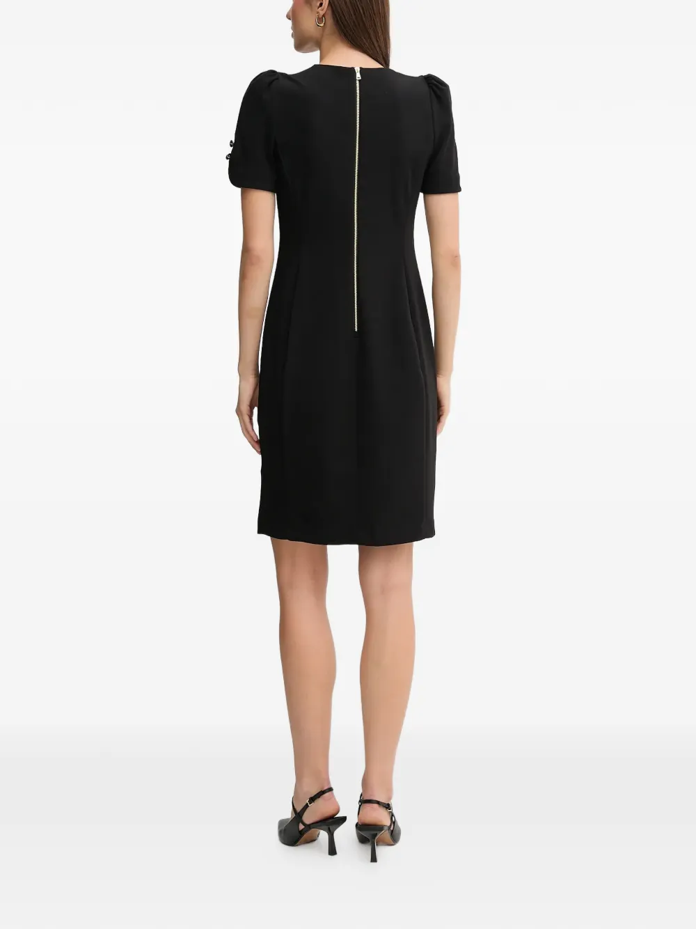  Dkny Puff-sleeve Button Mini Dress - Black 