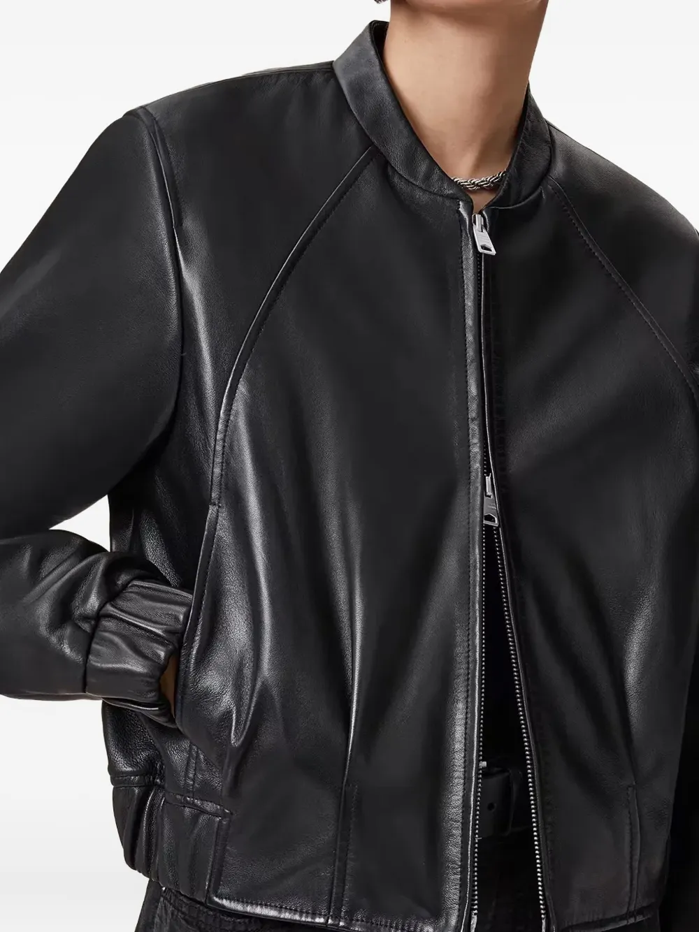 Allsaints Zip-up Leather Jacket In Blue