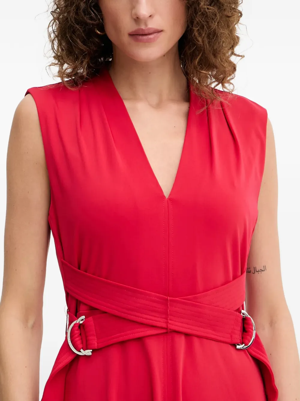 Dkny Ring Belted Midi Dress In Red