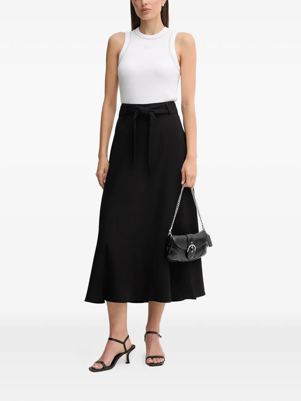 Dkny Tie-waist A-line Midi Skirt In Black