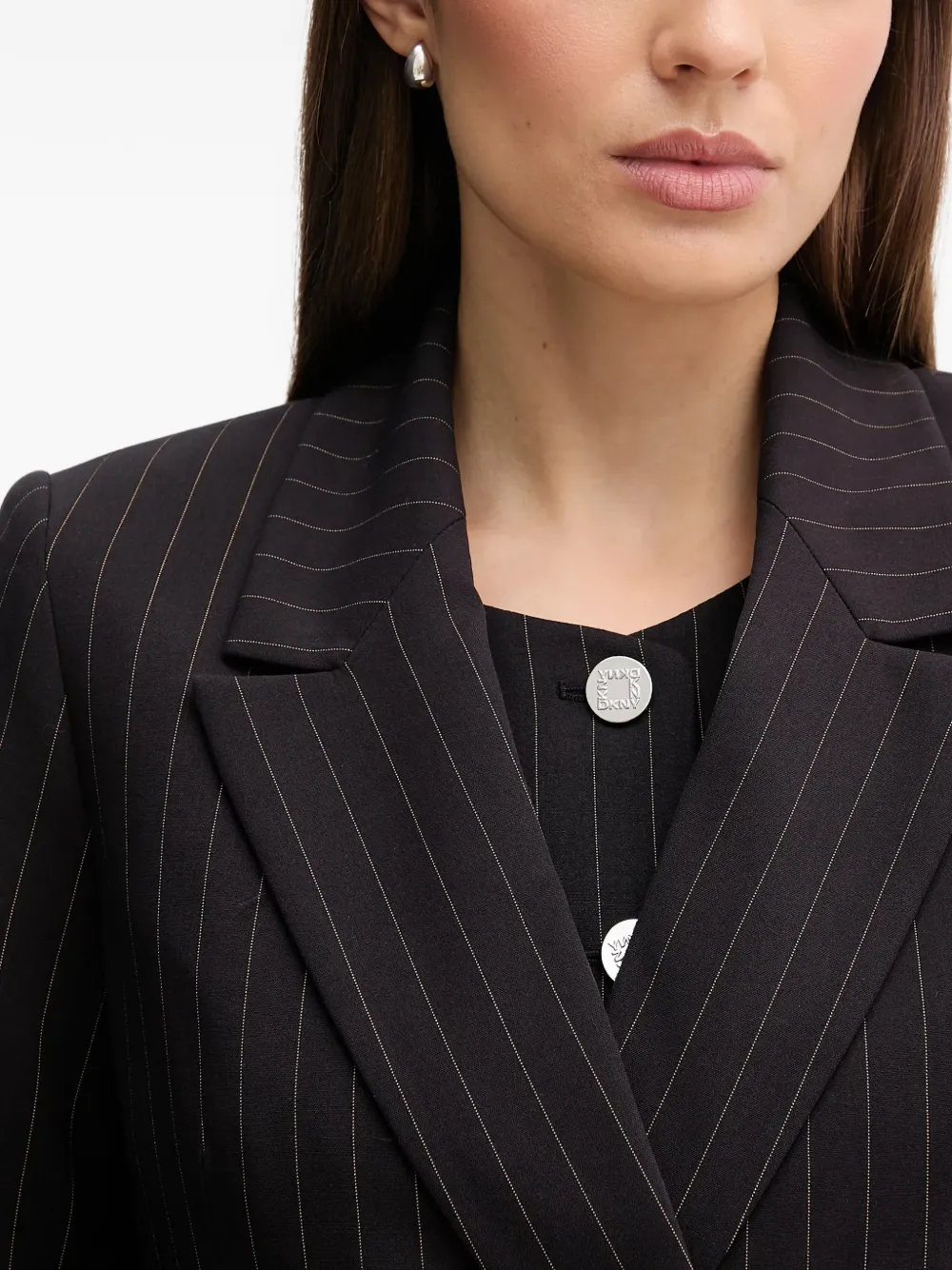 Dkny Pinstripe Double-breasted Blazer In Multi