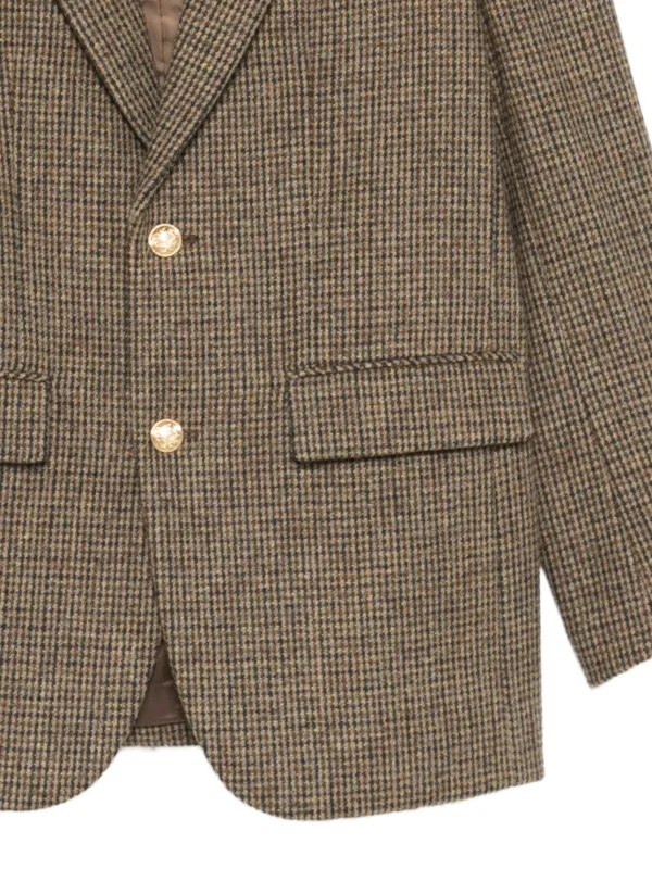 DUNST UNISEX CLASSIC 2BUTTON BLAZER sサイズ DUNST Houndstooth gold-button Blazer | Brown | FARFETCH