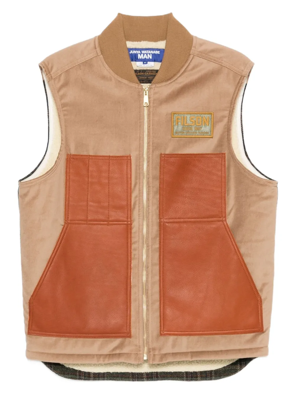 Junya Watanabe MAN x Filton leather-panelled zip-front jacket - ブラウン Junya Watanabe MAN x Filton leather-panelled zip-front jacket - ブラウン