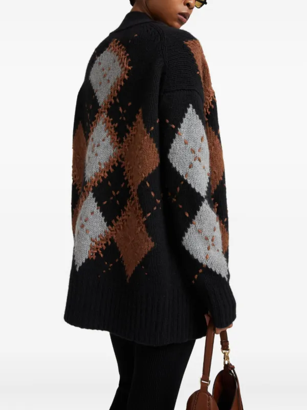 Ermanno Scervino argyle-pattern Cashmere Cardigan | Black