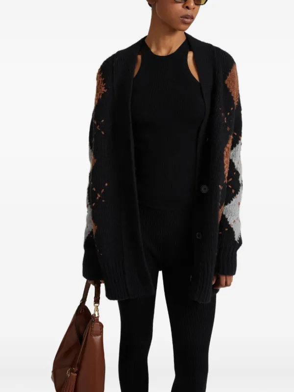 Ermanno Scervino argyle-pattern Cashmere Cardigan | Black