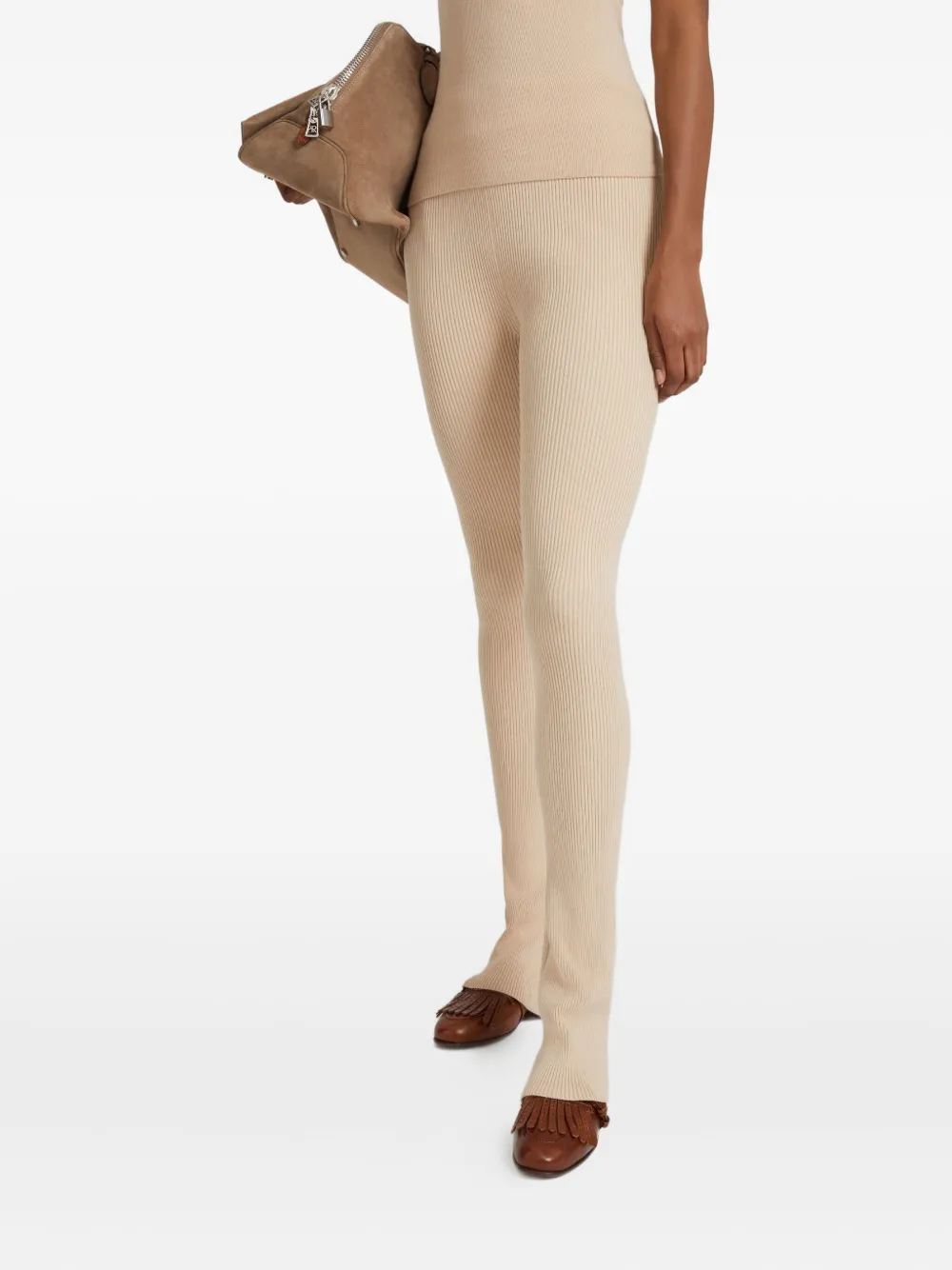 Ermanno Scervino Ribbed Split-hem Leggings In Brown