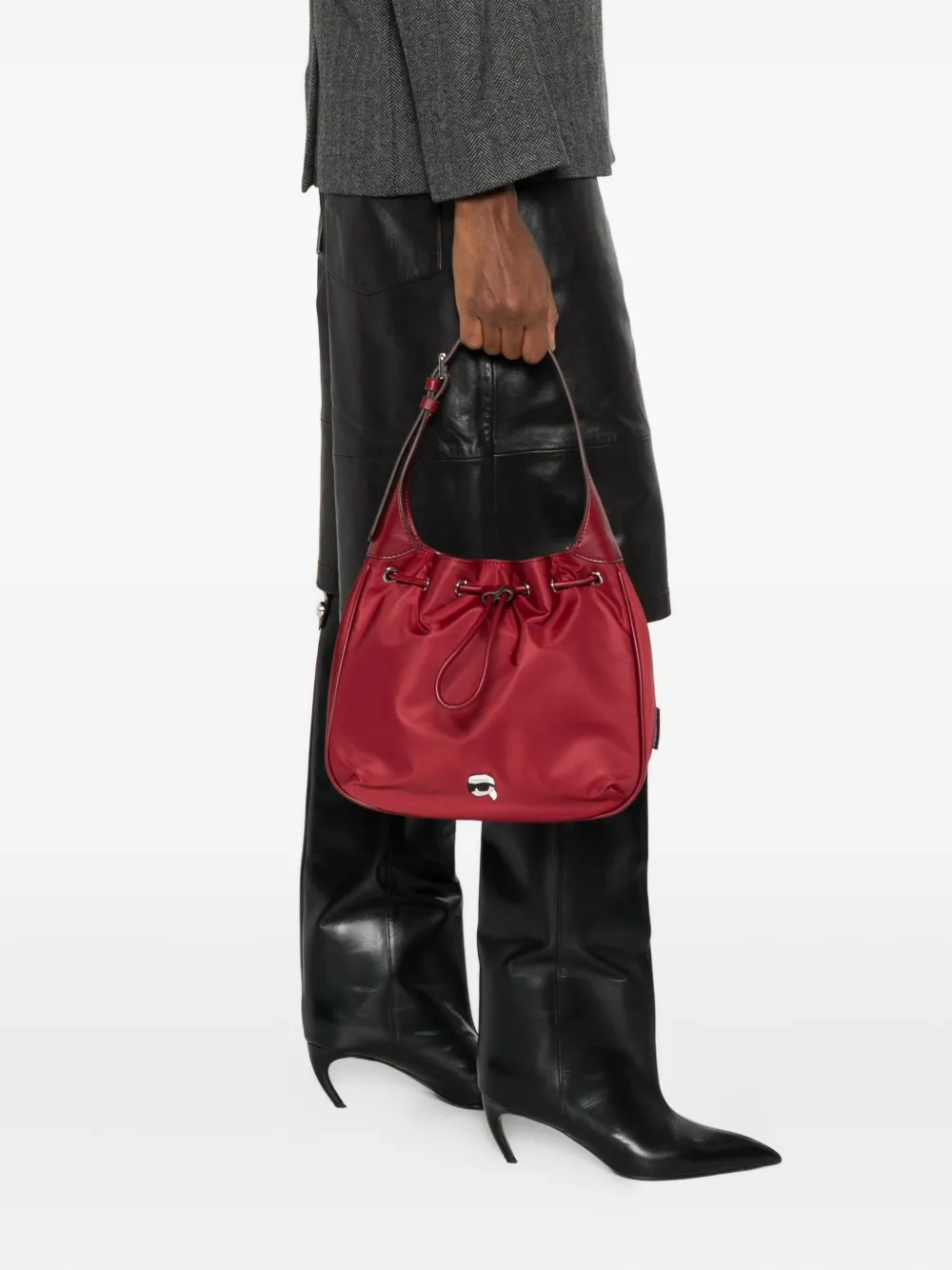 Karl Lagerfeld drawstring logo-patch shoulder bag - Rood