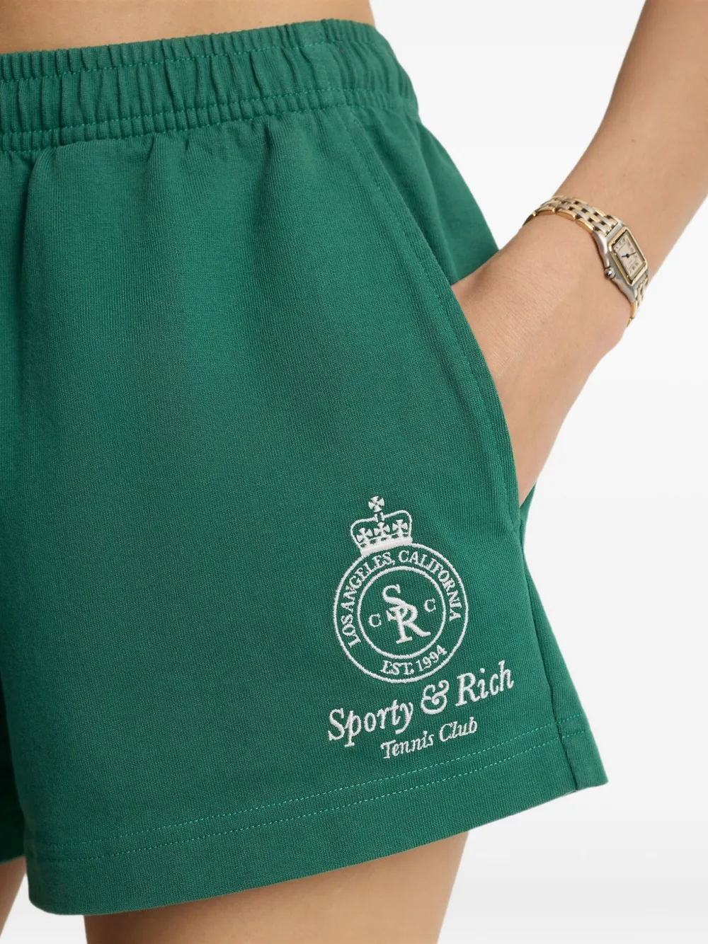 Sporty And Rich Logo-embroidered Elastic-waist Shorts In Green