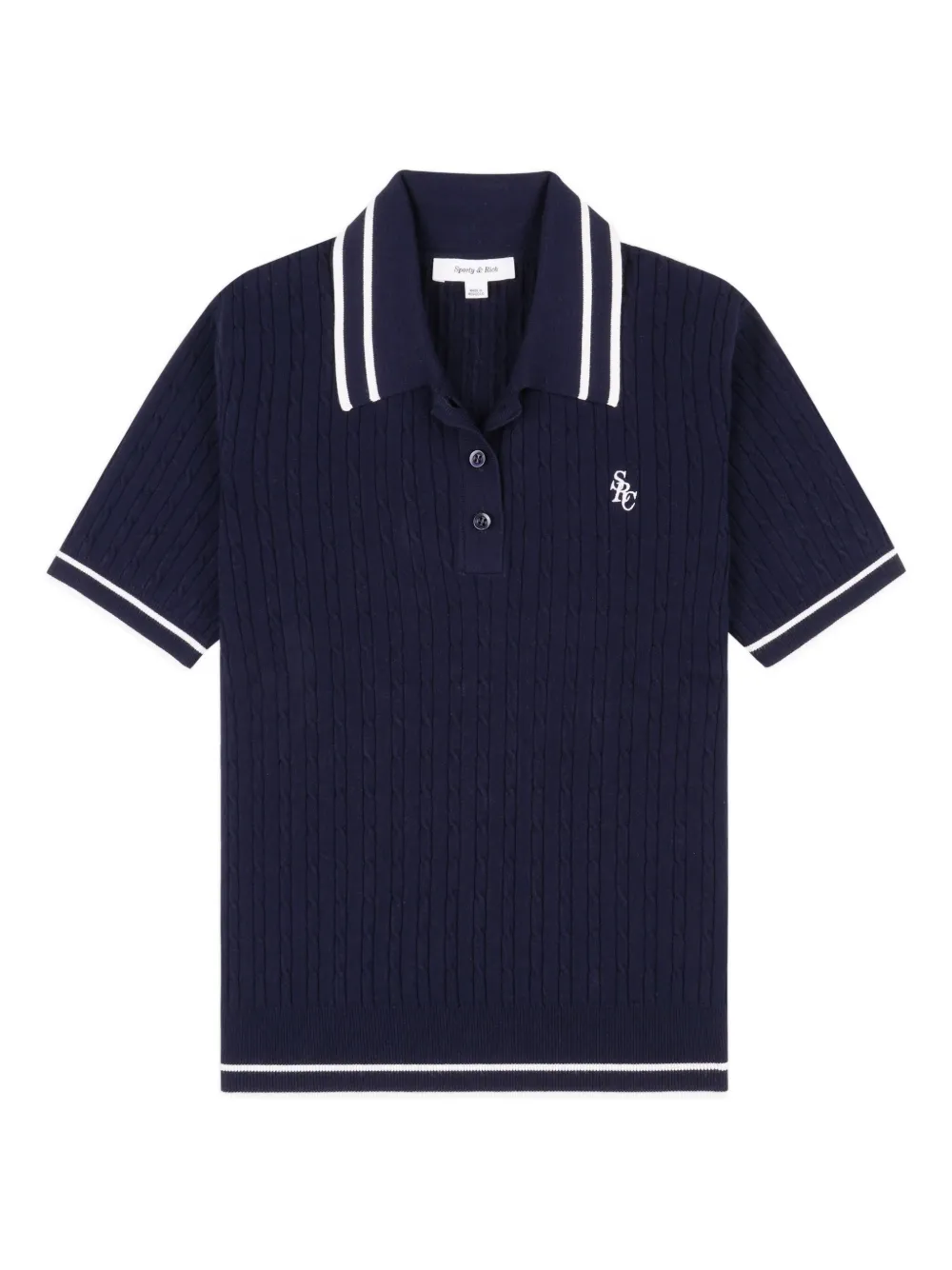 Sporty & Rich cable-knit polo top | Blue | Image 1