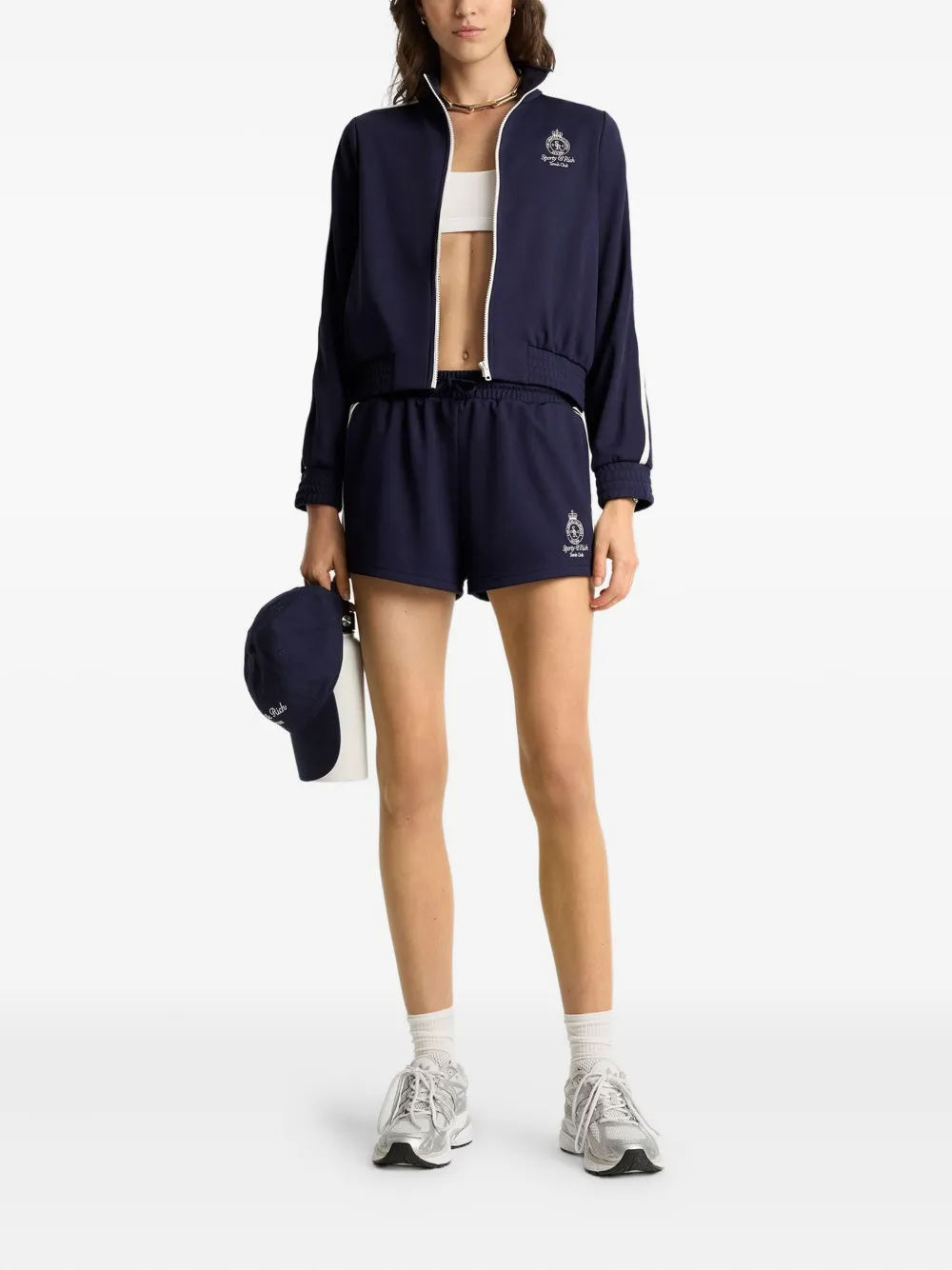 Sporty And Rich Logo-embroidery Side-stripe Shorts In Blue