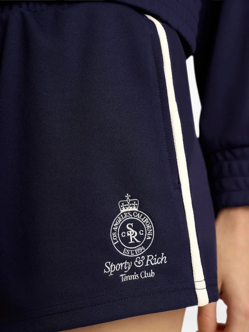 Sporty And Rich Logo-embroidery Side-stripe Shorts In Blue