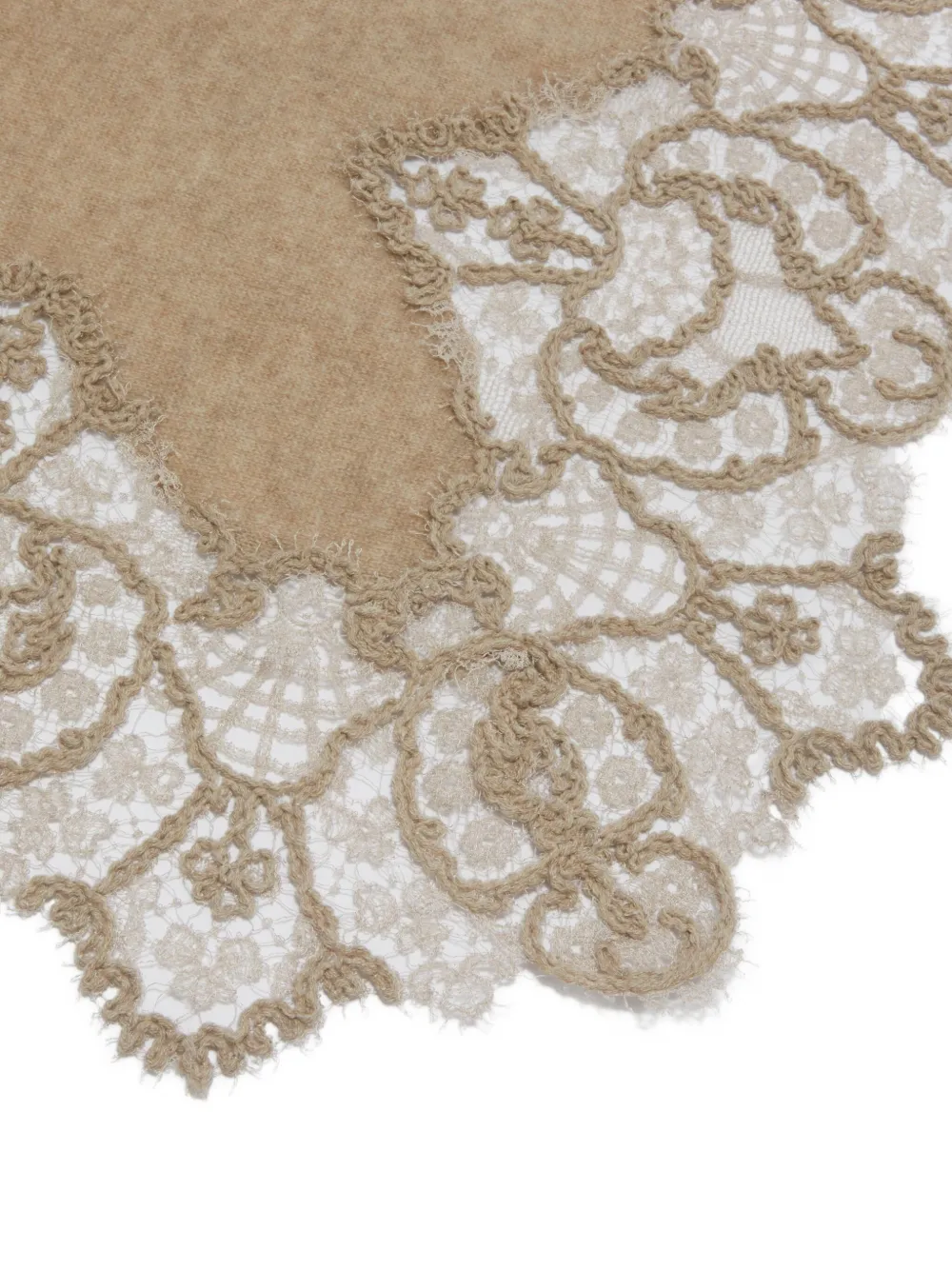 Ermanno Scervino Kasjmier sjaal met kanten afwerking - Beige