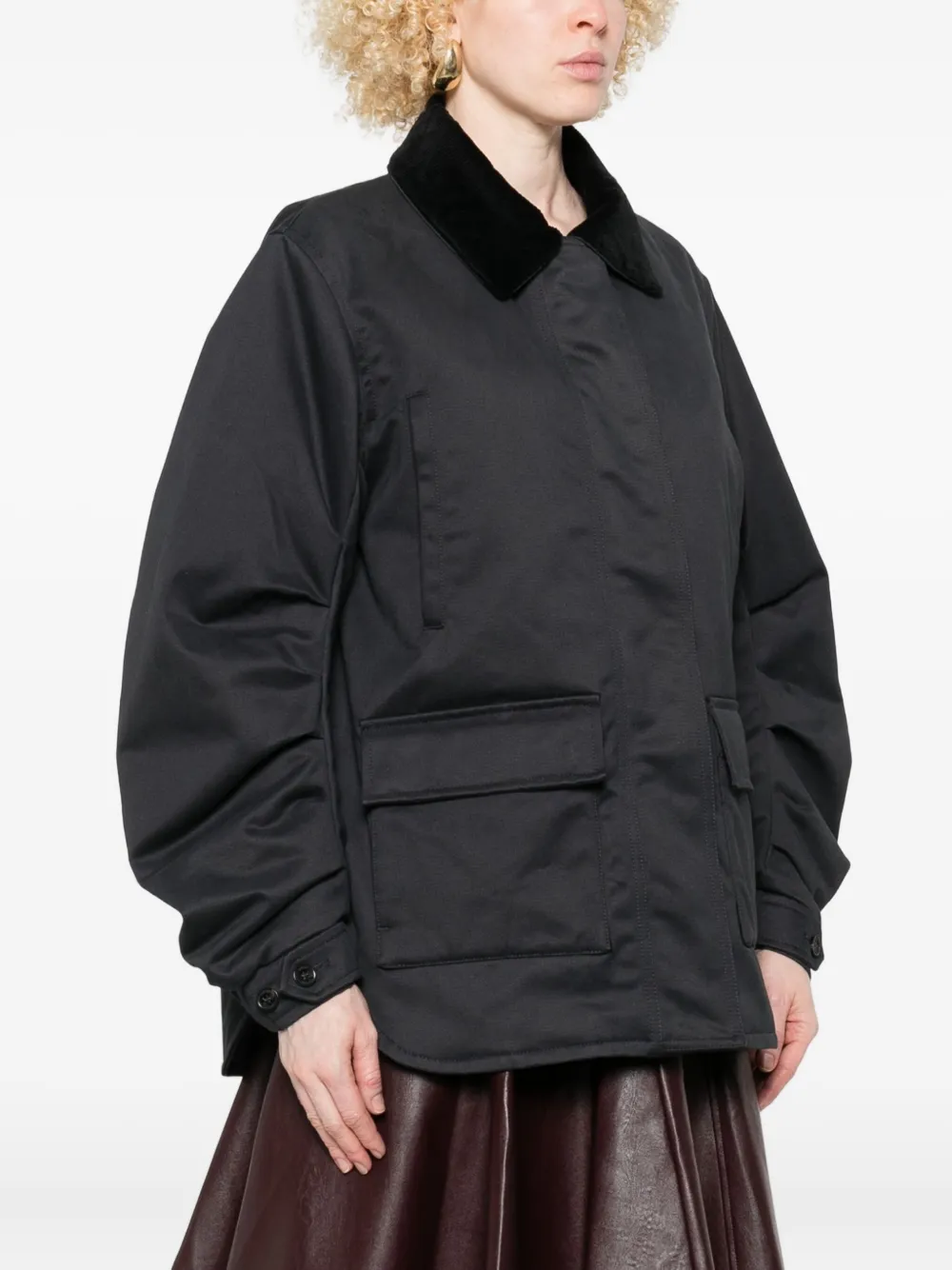 Lempelius Velvet-collared Pocket Jacket In Black