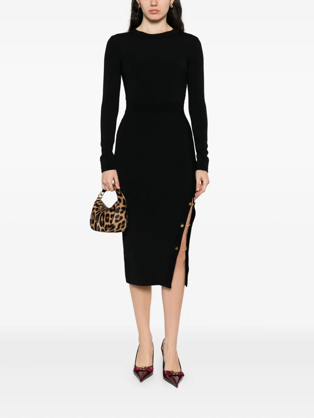 Elisabetta Franchi chain-embellished ribbed dress - Zwart